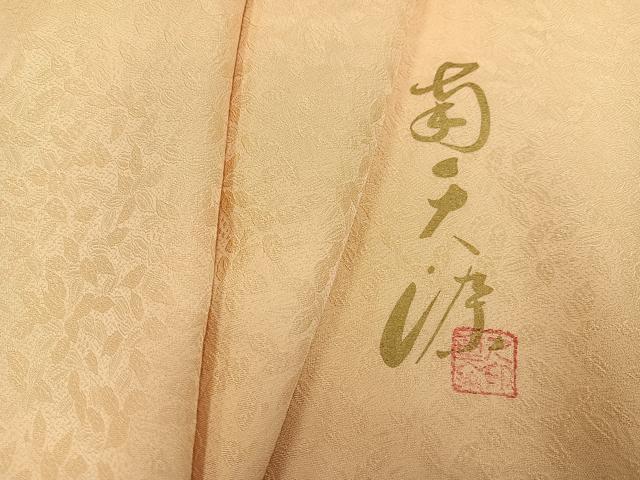 平和屋着物●上質な色無地　南天染　舞葉地紋　蜂蜜色　正絹　逸品　AABG2841ph