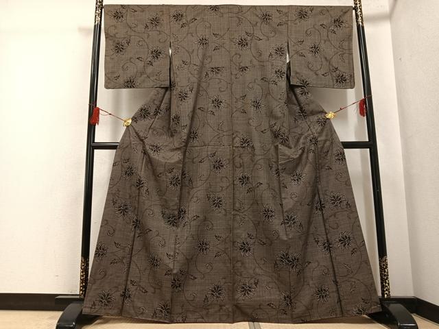 平和屋着物●本場大島紬　一元7マルキ　更紗唐草文　正絹　逸品　AABG2847ph_1