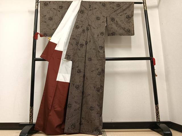 平和屋着物●本場大島紬　一元7マルキ　更紗唐草文　正絹　逸品　AABG2847ph_2
