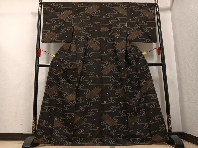 平和屋着物●本場大島紬　一元7マルキ　総絣　花筏文　正絹　逸品　AABG2868ph