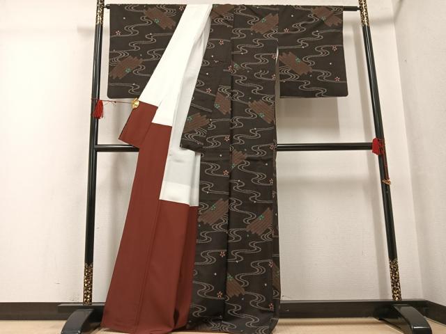 平和屋着物●本場大島紬　一元7マルキ　総絣　花筏文　正絹　逸品　AABG2868ph