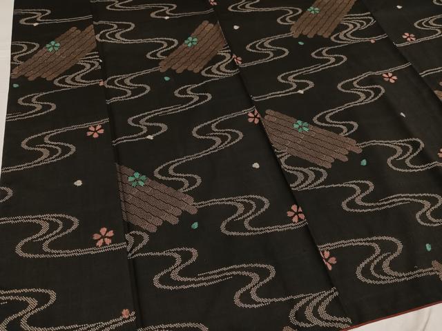 平和屋着物●本場大島紬　一元7マルキ　総絣　花筏文　正絹　逸品　AABG2868ph