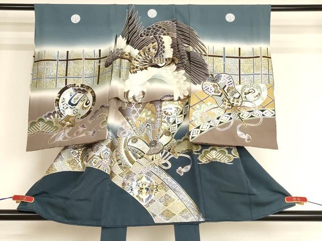 平和屋着物[]七五三　男の子　3歳　祝着　鷹　武具　暈し染め　金銀彩　正絹　逸品　AABG3211ja