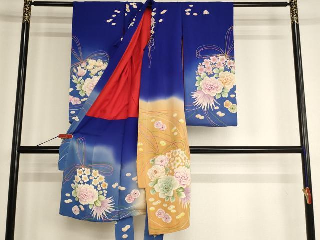 平和屋着物[]アンティーク　大正ロマン　七五三　女の子　5歳　祝着　四つ身　手描き　刺繍　花丸文　暈し染め　正絹　逸品　AABG3233ja_1