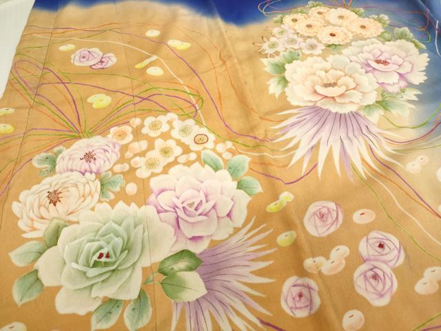 平和屋着物[]アンティーク　大正ロマン　七五三　女の子　5歳　祝着　四つ身　手描き　刺繍　花丸文　暈し染め　正絹　逸品　AABG3233ja_4