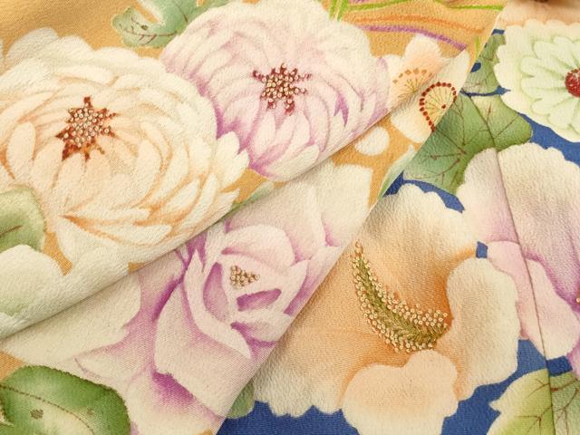 平和屋着物[]アンティーク　大正ロマン　七五三　女の子　5歳　祝着　四つ身　手描き　刺繍　花丸文　暈し染め　正絹　逸品　AABG3233ja_6