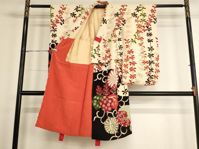平和屋着物[]アンティーク　大正ロマン　七五三　女の子　5歳　祝着　草花文　金彩　正絹　逸品　AABG3348ja_1