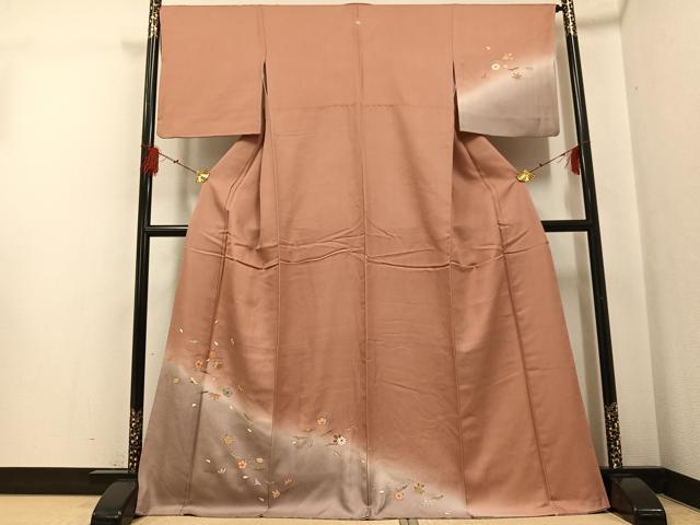 平和屋着物●訪問着　友禅　松竹梅　暈し染め　金彩　正絹　逸品　AABG3419ph