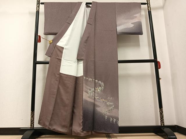 平和屋着物●訪問着　大名行列　暈し染め　銀彩　正絹　逸品　AABG3465ph_1