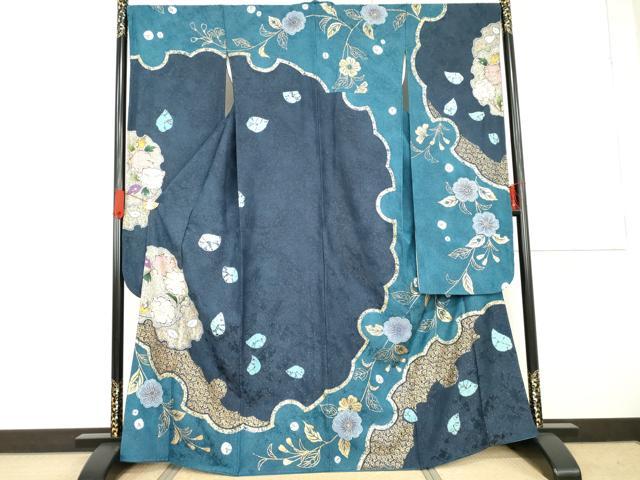 平和屋着物●訪問着　駒刺繍　絞り　草花文　金彩　正絹　逸品　AABG4447fy 平和屋着物○訪問着 駒刺繍 絞り 草花文 金彩 正絹 逸品 AABG4447fy