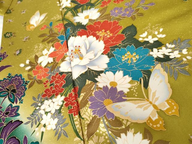 平和屋着物○豪華振袖 更紗花蝶文 暈し染め 金彩 正絹 逸品
