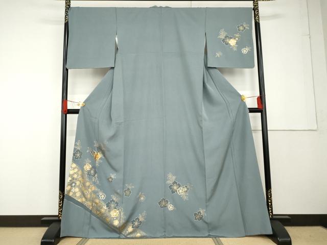 平和屋着物●訪問着　駒刺繍　草花文　金銀彩　正絹　逸品　AABG3547cs