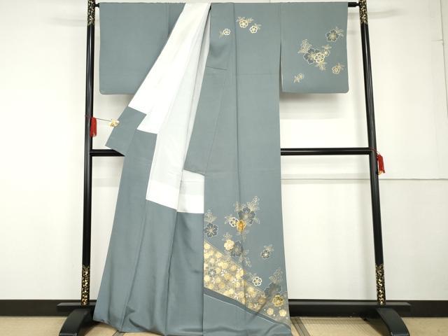 平和屋着物●訪問着　駒刺繍　草花文　金銀彩　正絹　逸品　AABG3547cs_1