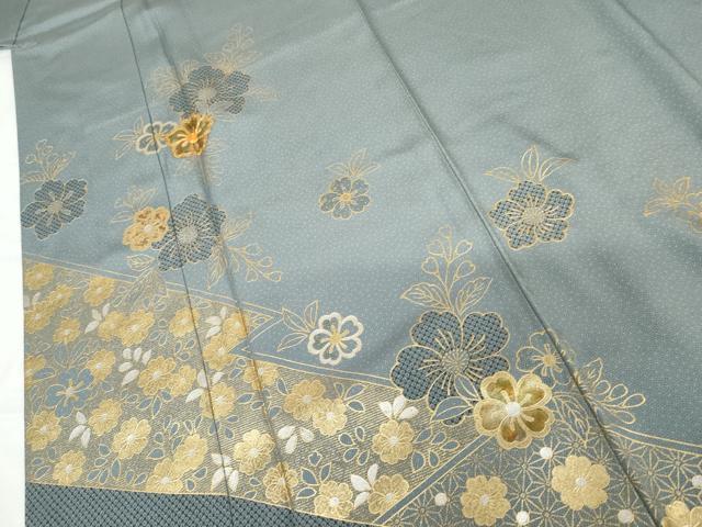 平和屋着物●訪問着　駒刺繍　草花文　金銀彩　正絹　逸品　AABG3547cs_4
