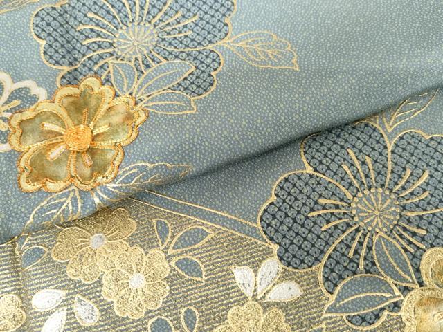 平和屋着物●訪問着　駒刺繍　草花文　金銀彩　正絹　逸品　AABG3547cs_5
