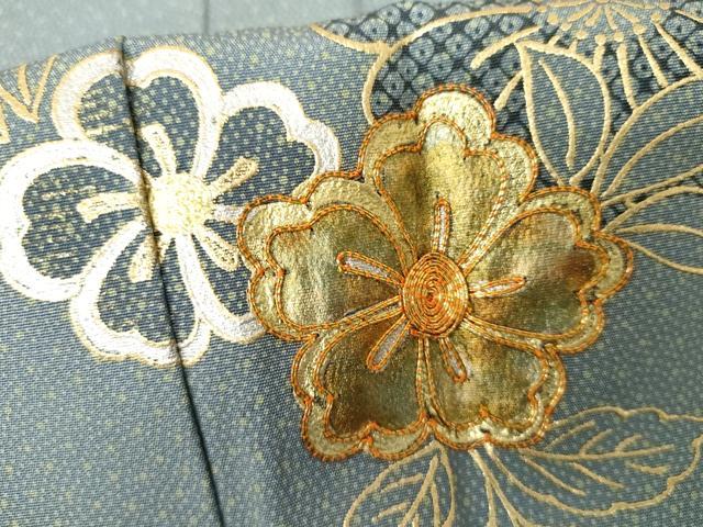 平和屋着物●訪問着　駒刺繍　草花文　金銀彩　正絹　逸品　AABG3547cs_6