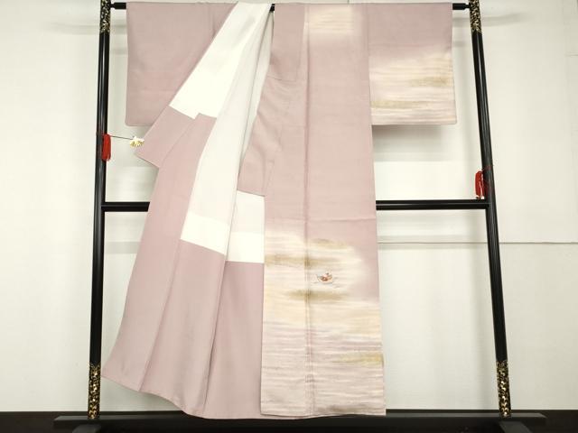 平和屋着物●訪問着　紬地　刺繍　吹き寄せ花文　金糸　金彩　正絹　逸品　AABG3548cs_1