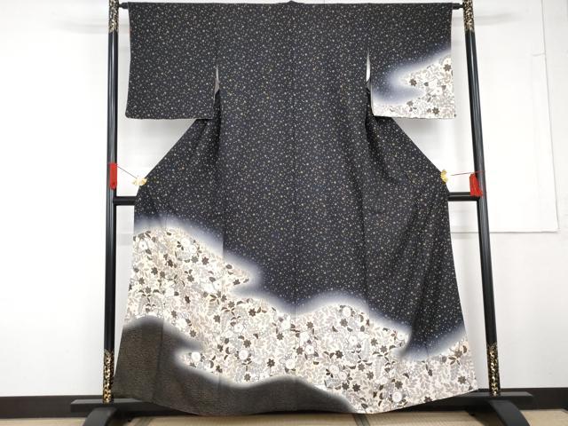 平和屋着物●訪問着　辻が花　暈し染め　黒地　金彩　正絹　逸品　AABG3601cs