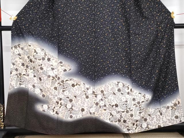 平和屋着物●訪問着　辻が花　暈し染め　黒地　金彩　正絹　逸品　AABG3601cs_2