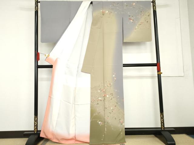 平和屋着物●訪問着　友禅　枝花文　暈し染め　正絹　逸品　AABG3606cs_1
