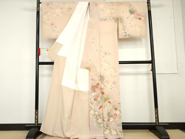 平和屋着物●訪問着　友禅　駒刺繍　慶彩小袖　雪輪枝花文　金彩　正絹　逸品　AABG3614cs_1