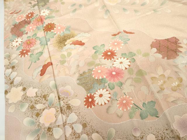 平和屋着物●訪問着　友禅　駒刺繍　慶彩小袖　雪輪枝花文　金彩　正絹　逸品　AABG3614cs_4
