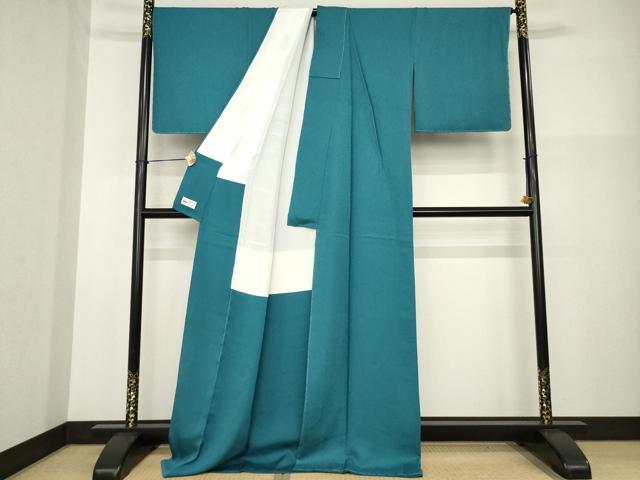 平和屋着物●上質な色無地　花唐草地紋　高麗納戸色　やまと誂製　ロング丈　正絹　逸品　未使用　AABG3643ck_2