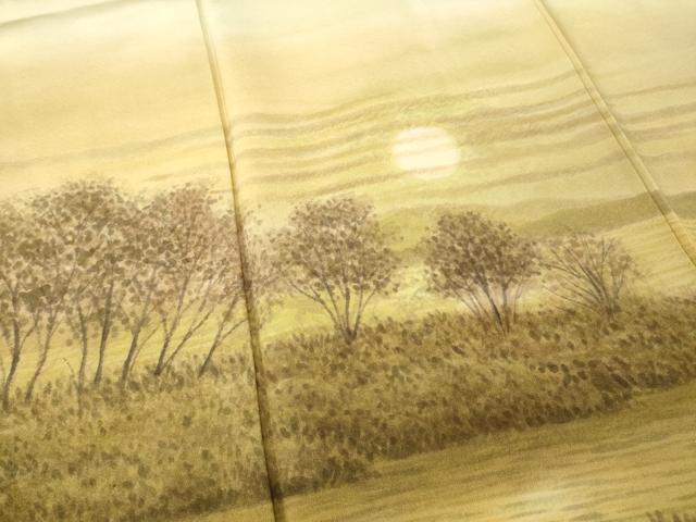 平和屋着物●樋熊哲也　訪問着　辻が花　絞り　手描き　訪問着・袋帯セット　夕日　浜ちりめん　反端付き　正絹　逸品　AABG3647ck_3