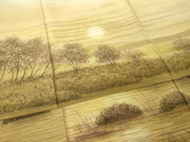 平和屋着物●樋熊哲也　訪問着　辻が花　絞り　手描き　訪問着・袋帯セット　夕日　浜ちりめん　反端付き　正絹　逸品　AABG3647ck_4