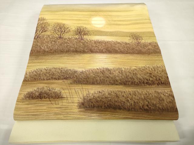 平和屋着物●樋熊哲也　訪問着　辻が花　絞り　手描き　訪問着・袋帯セット　夕日　浜ちりめん　反端付き　正絹　逸品　AABG3647ck_7