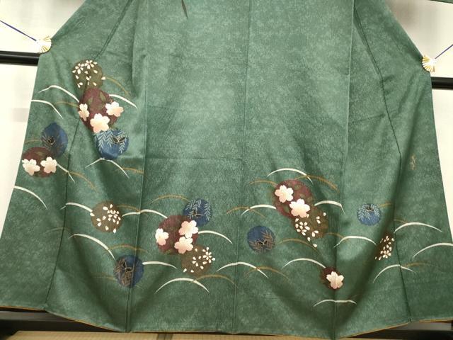 平和屋着物●森英恵・HANAE MORI　訪問着　雪輪花蝶文　芝　金彩　金通し地　正絹　逸品　AABG3684ck_2