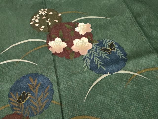 平和屋着物●森英恵・HANAE MORI　訪問着　雪輪花蝶文　芝　金彩　金通し地　正絹　逸品　AABG3684ck_3