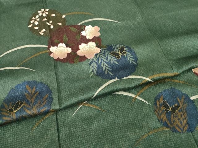 平和屋着物●森英恵・HANAE MORI　訪問着　雪輪花蝶文　芝　金彩　金通し地　正絹　逸品　AABG3684ck_4