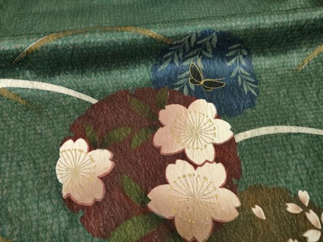 平和屋着物●森英恵・HANAE MORI　訪問着　雪輪花蝶文　芝　金彩　金通し地　正絹　逸品　AABG3684ck_5
