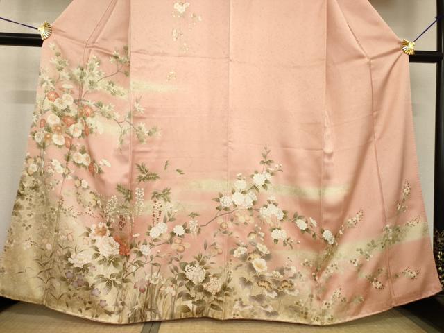平和屋着物●訪問着　草花文　暈し染め　金彩　正絹　逸品　AABG3690ck_2