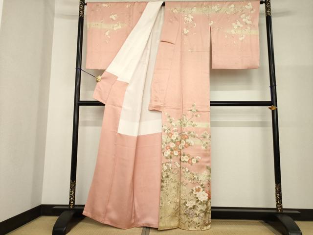 平和屋着物●訪問着　草花文　暈し染め　金彩　正絹　逸品　AABG3690ck_1
