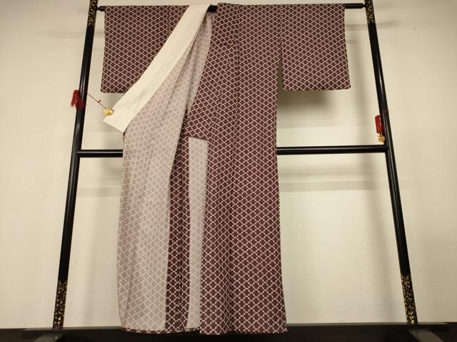 平和屋着物＊夏物　小紋　絽　松皮菱文　正絹　逸品　AABG3856jd_2