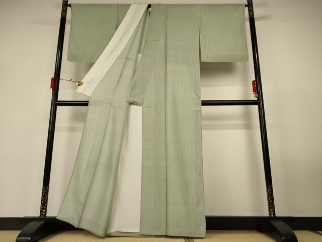 平和屋着物＊夏物　石川県指定無形文化財　夏牛首紬　白山工房　手織り　変わり縞　正絹　逸品　AABG3863jd_2