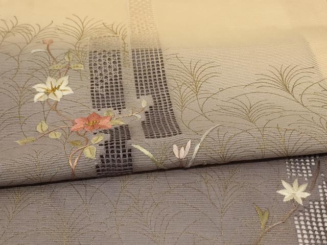 平和屋着物＊夏物　訪問着　絽　刺繍　草花文　暈し染め　金彩　高島屋扱い　ロング丈　正絹　逸品　AABG3867jd_4