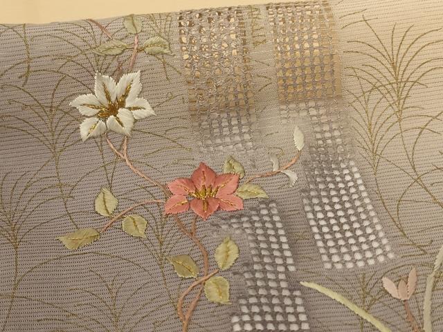 平和屋着物＊夏物　訪問着　絽　刺繍　草花文　暈し染め　金彩　高島屋扱い　ロング丈　正絹　逸品　AABG3867jd_5
