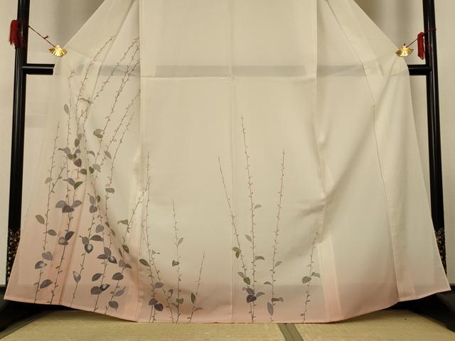 平和屋着物＊夏物　訪問着　絽　枝葉文　暈し染め　正絹　逸品　AABG3869jd_2