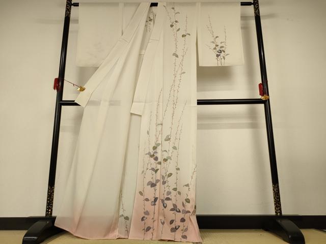 平和屋着物＊夏物　訪問着　絽　枝葉文　暈し染め　正絹　逸品　AABG3869jd_1