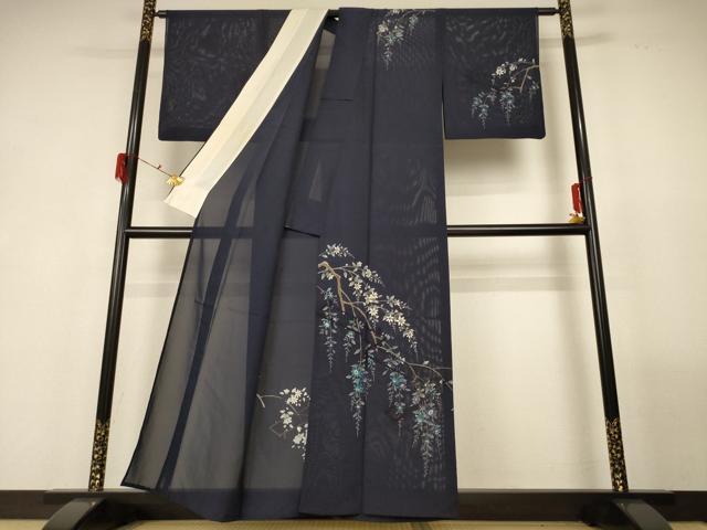 平和屋着物＊夏物　訪問着　絽　手描き　枝花文　金彩　正絹　逸品　AABG3877jd_1
