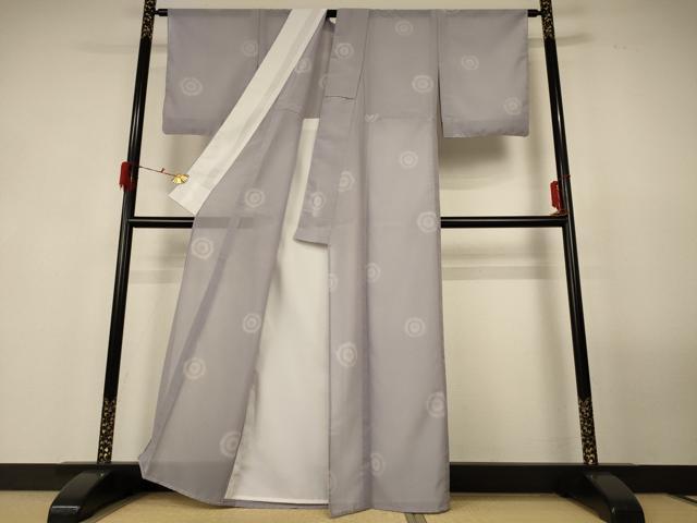 平和屋着物＊夏物　小紋　絽　丸文　洗える着物　AABG3887jd_2