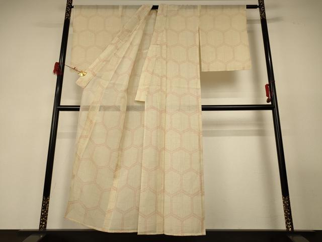 平和屋着物＊夏物　紗紬　亀甲文　正絹　逸品　AABG3904jd_2