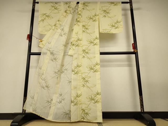 平和屋着物＊夏物　小紋　紗　雲取り笹文　洗える着物　AABG3912jd_2