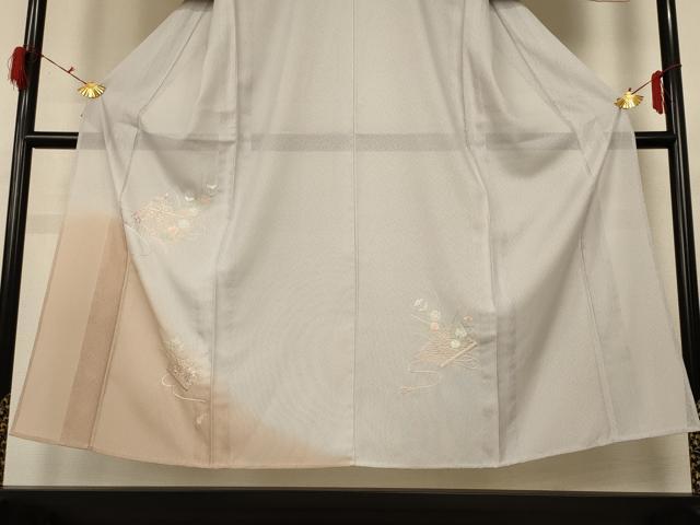 平和屋着物＊夏物　訪問着　縦絽　刺繍　草花文　暈し染め　正絹　逸品　AABG3921jd_2