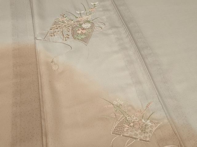 平和屋着物＊夏物　訪問着　縦絽　刺繍　草花文　暈し染め　正絹　逸品　AABG3921jd_3