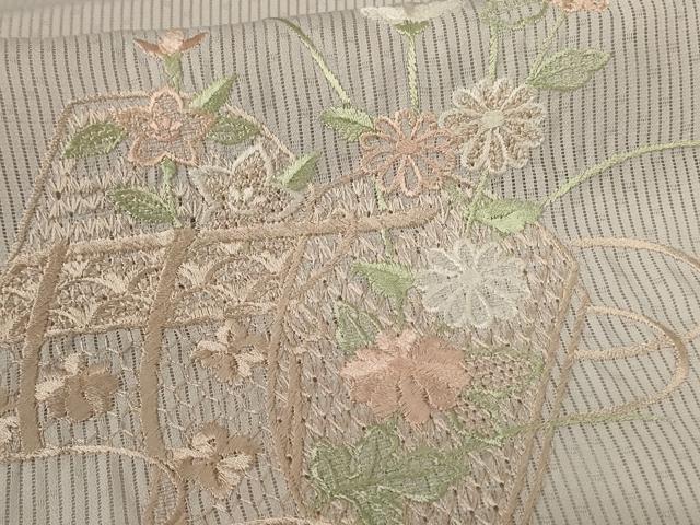 平和屋着物＊夏物　訪問着　縦絽　刺繍　草花文　暈し染め　正絹　逸品　AABG3921jd_5