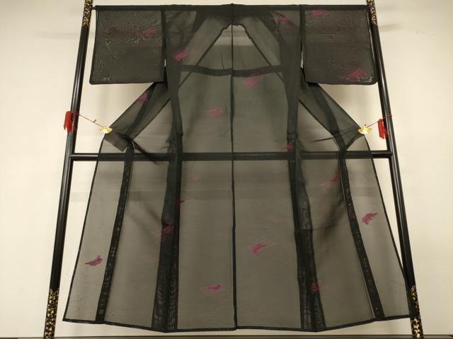 平和屋着物＊夏物　小紋　紗　巻物　正絹　逸品　AABG3938jd_1